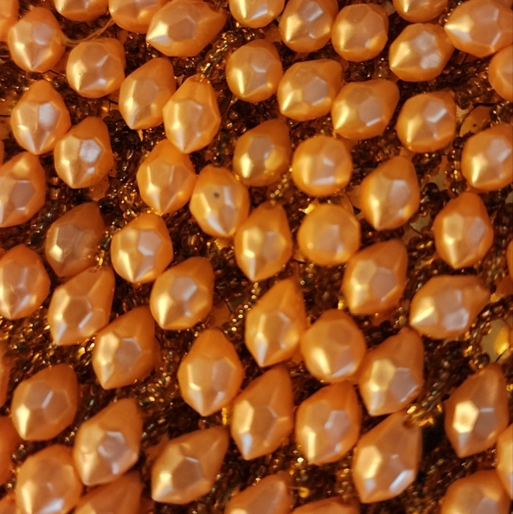 VINTAGE 1960s DEBBIE Gold Beige Faux Pearl Beaded Evening Bag Made in Hong Kong - Picture 13 of 16